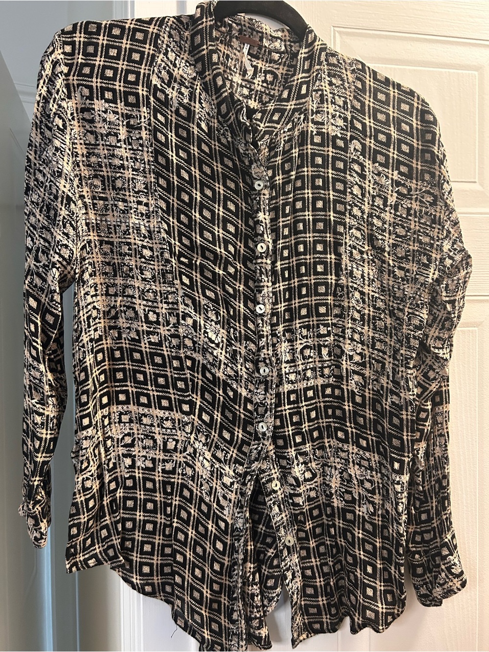 Free People Black and cream/white Button-Down Shirt